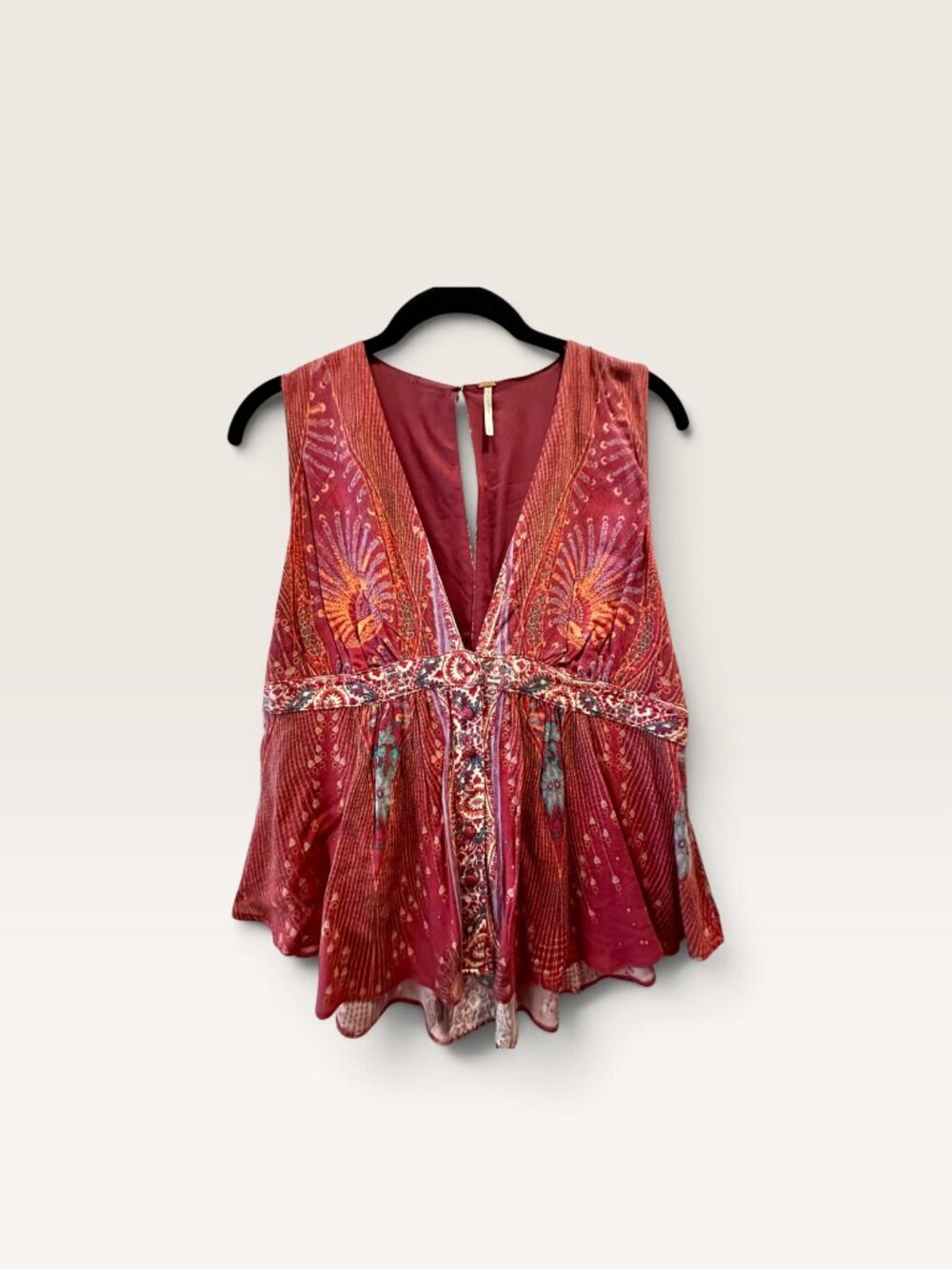 Free People Red Patterned Sleeveless Button Front Top Size M